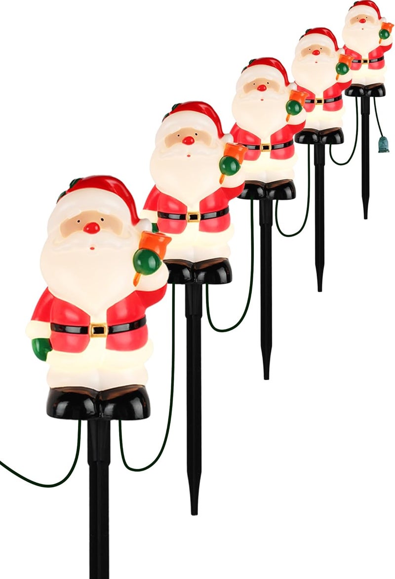 Adirxon 5-Pack Commercial-Grade Christmas Pathway Stakes - 15.98" Tall Santa Holding Bell Stake Lights with Heavy-Duty C7 LEDs, Waterproof for Pro-Level Yard Decor - Image 1